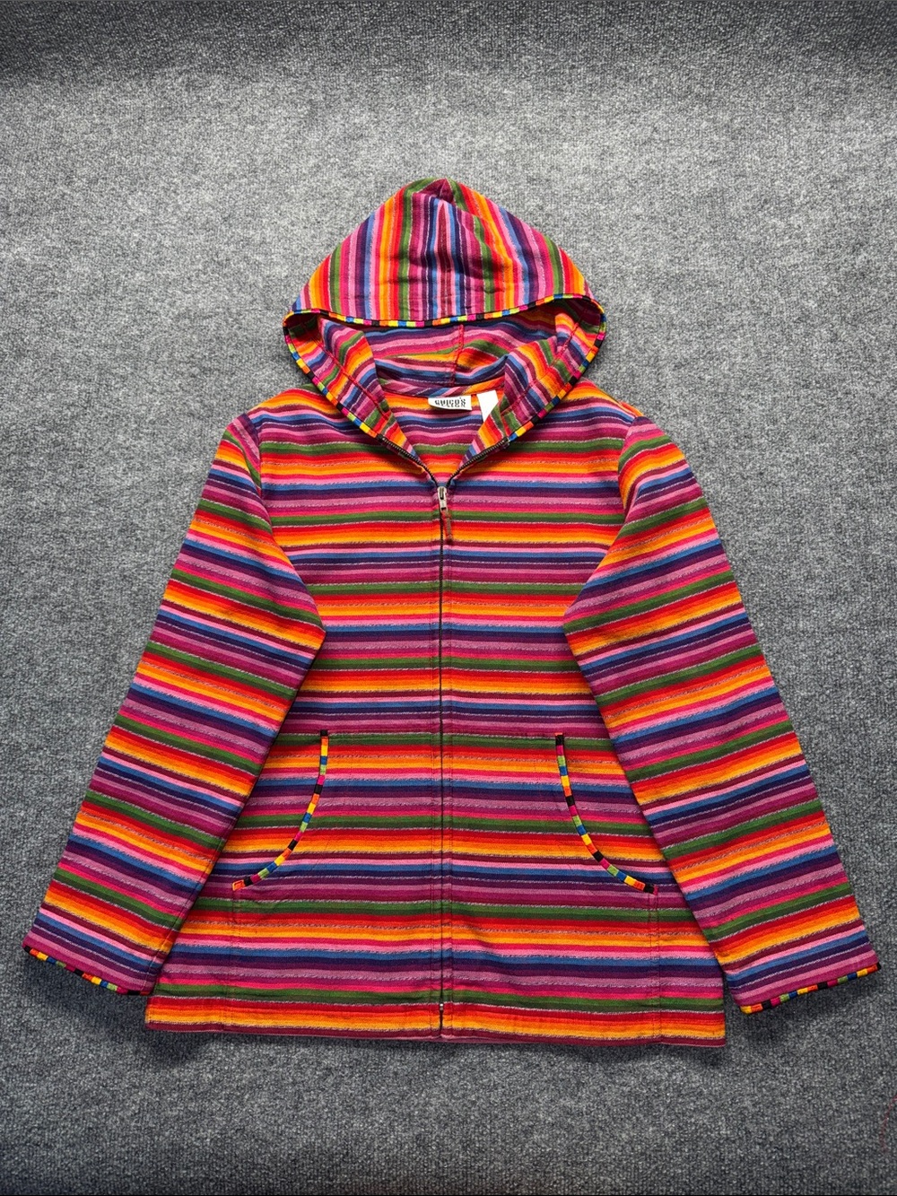 vintage Chico's Design Rainbow Striped Hooded Jacket